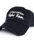 Black baseball cap with Taylor Ham embroidery on front