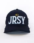 Black baseball cap with white JRSY block embroidery on front