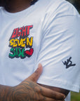 white eight seven six scribble t-shirt sleeve logo detail