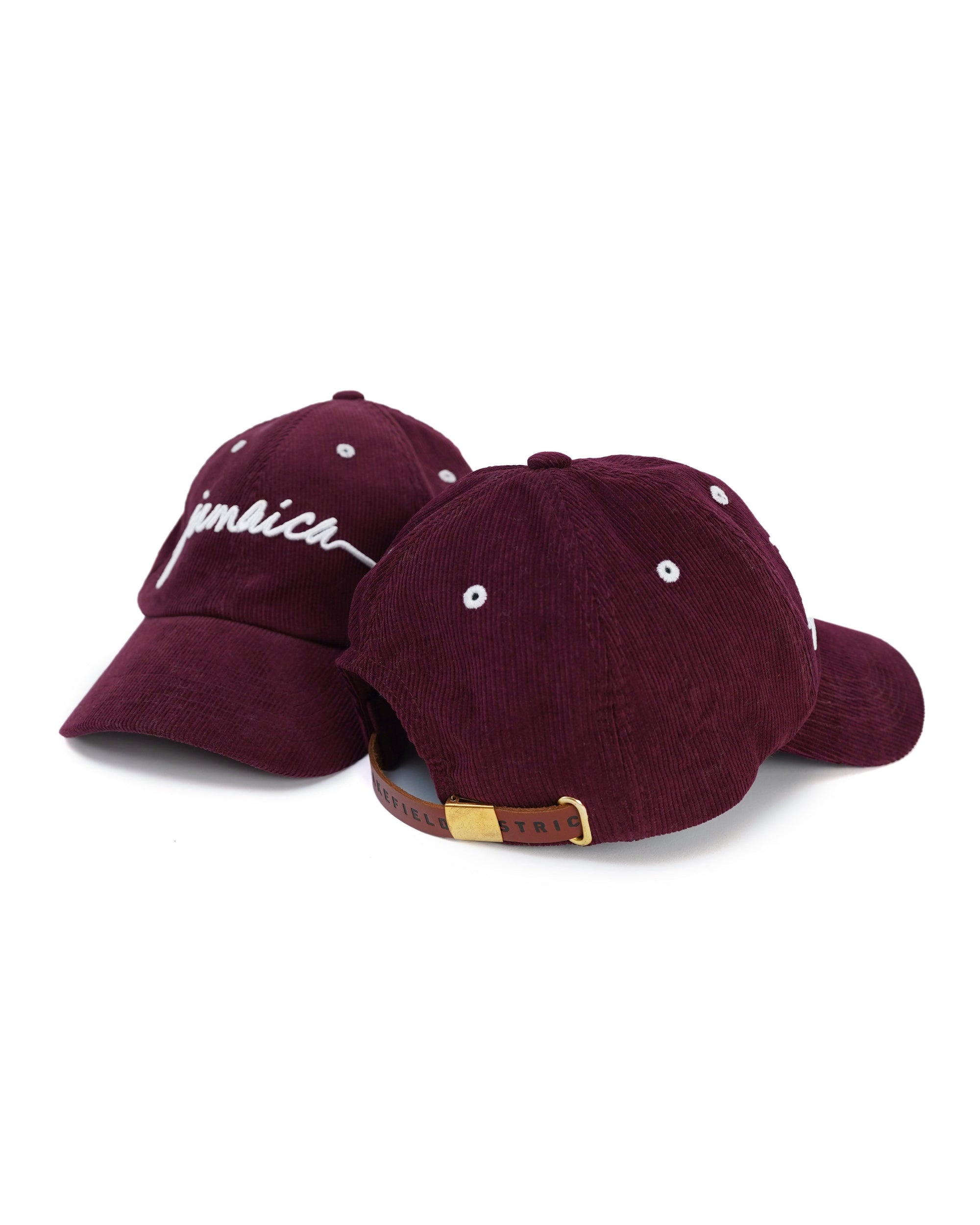 Front and back view of Wakefield District Jamaica Signature Cord Hat in garnet red.