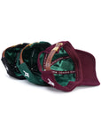 Satin lining inside view of Wakefield District Jamaica Signature Cord hats in black, Jasper green, and garnet red.