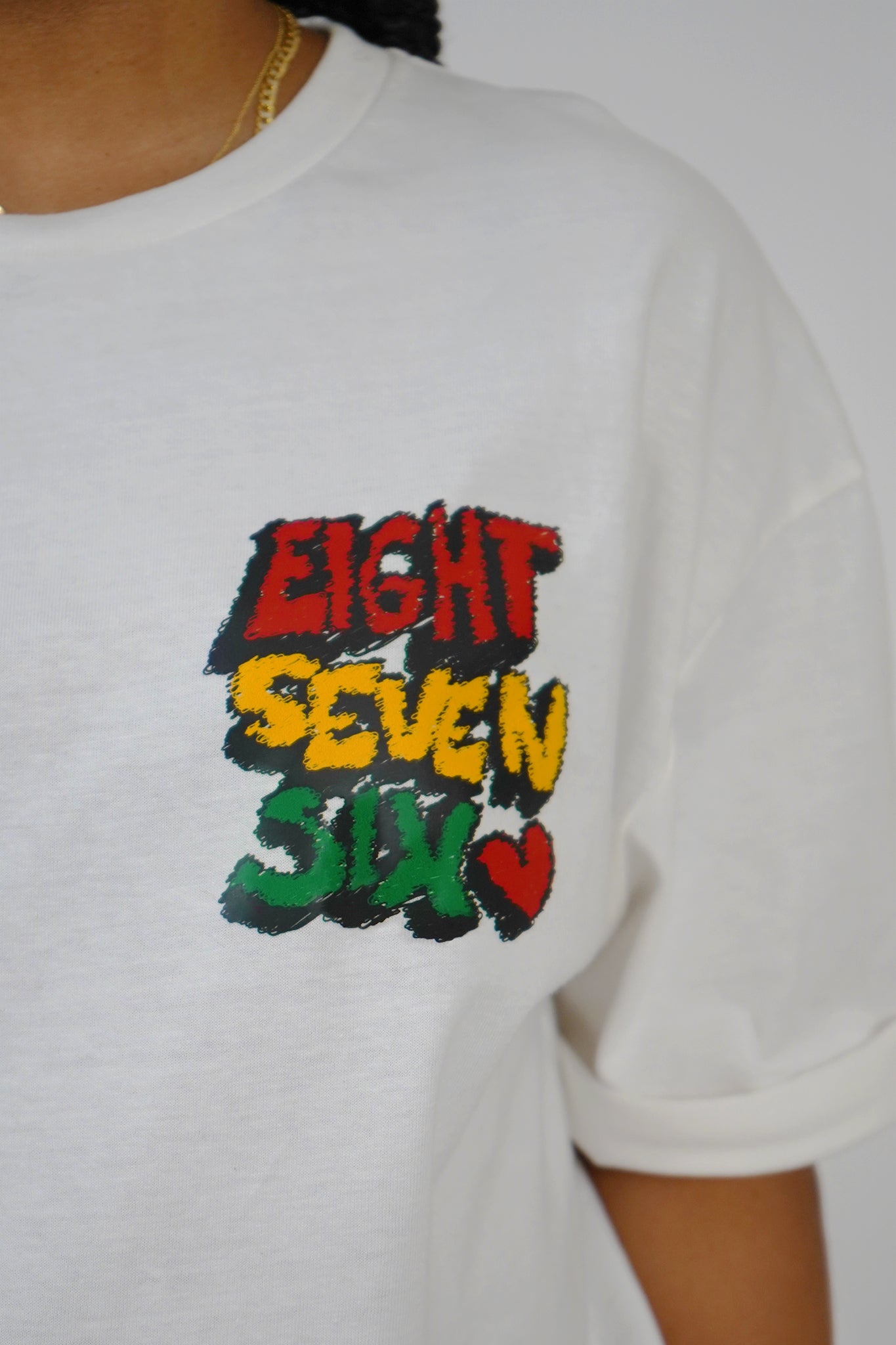 closeup of wakefield district eight seven six jamaica t-shirt